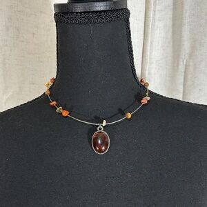 Silver Tone Pendant Choker Style Necklace with Beads